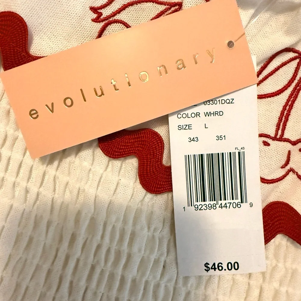 🍒 Evolutionary Cherry & Bow Smocked Crop Top Red and White Size L NWT - Picture 10 of 10